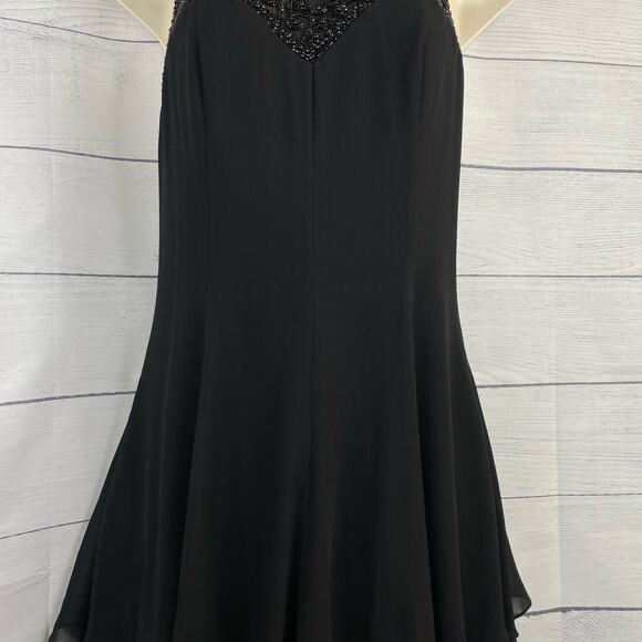 Black Tie Oleg Cassini size Small Silk Beaded Embellished Party Evening Dress - Picture 4 of 11